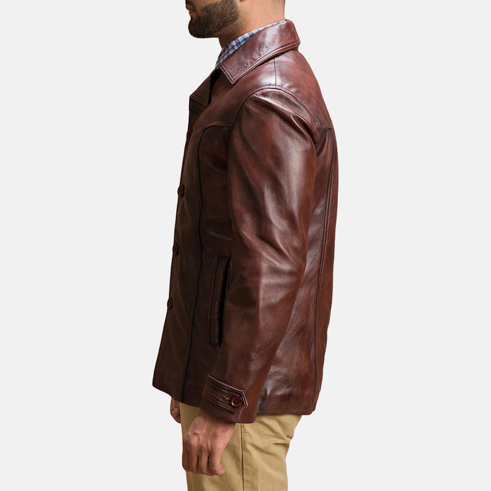 
Vista de detalle of Notch & Button Hardware on Vincent Alley Marrón Chaqueta de Cuero para Hombre
