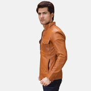 Tan Brown Sheepskin Leather Biker Jacket - Vista trasera con ajuste entallado en hombros y bajo impecable