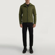 
Wesley Verde Hooded Windbreaker Chaqueta de Cuero para Hombre - Vista lateral mostrando el corte ergonómico de mangas