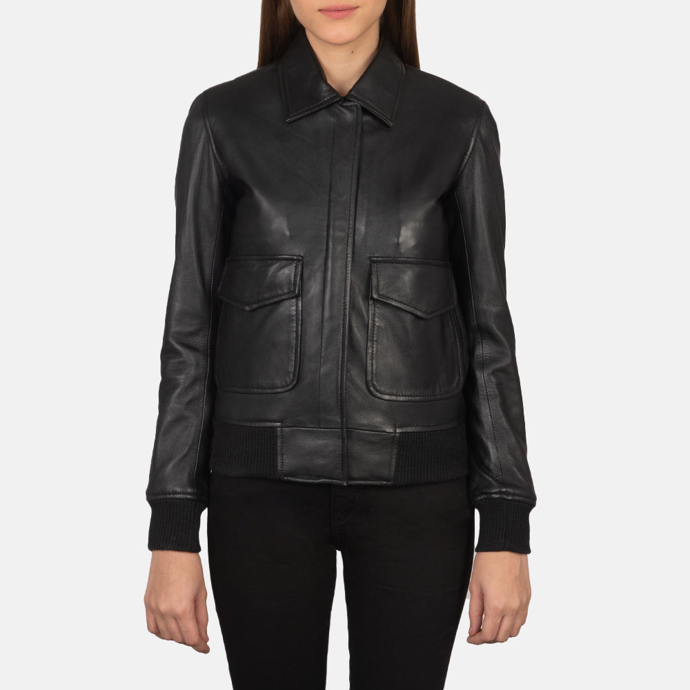 
Vista de detalle of Shirt & Zipper with Button Flap Hardware on Westa A-2 Black Leather Bomber Jacket
