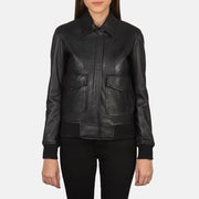 
Vista de detalle of Shirt & Zipper with Button Flap Hardware on Westa A-2 Black Leather Bomber Jacket