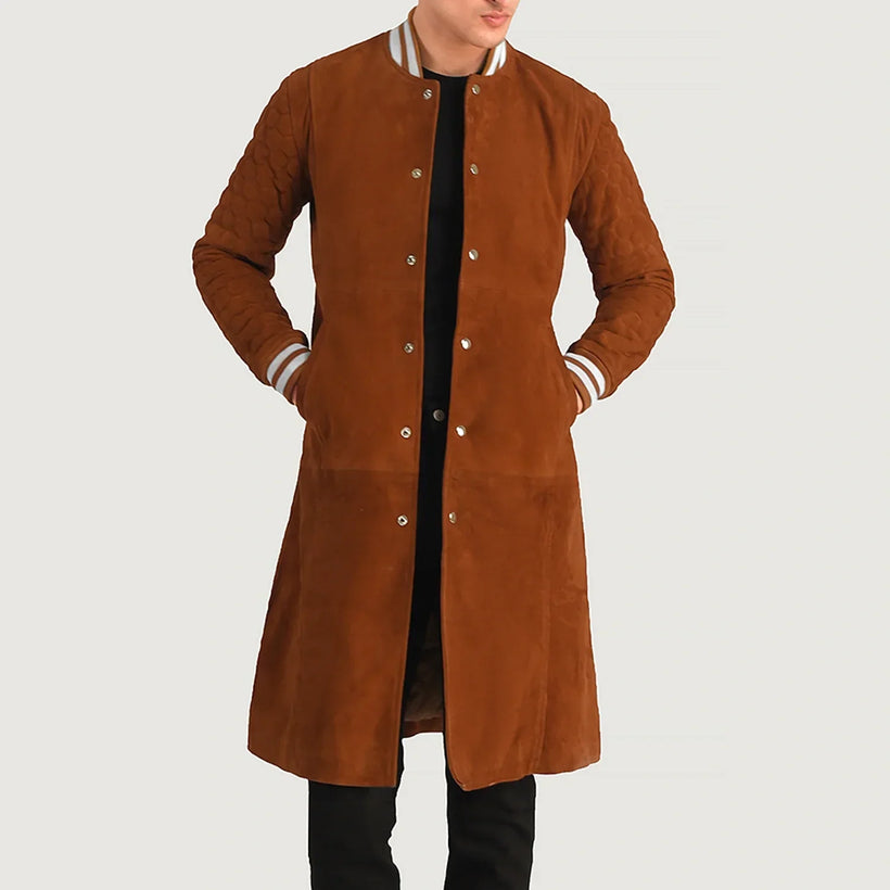 Wilde Marrón Suede Varsity Abrigo de Cuero para Hombre