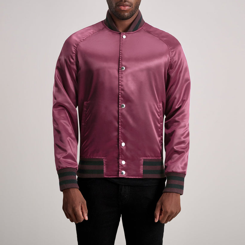 Xander Granate Varsity Chaqueta de Cuero para Hombre