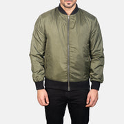 
Vista de detalle of Varsity & Zipper Hardware on Zack Verde Chaqueta Bomber de Cuero para Hombre