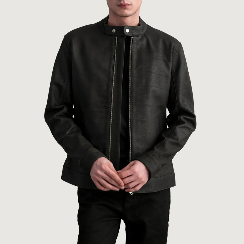 Zen Tumbled Marrón Chaqueta Biker de Cuero para Hombre