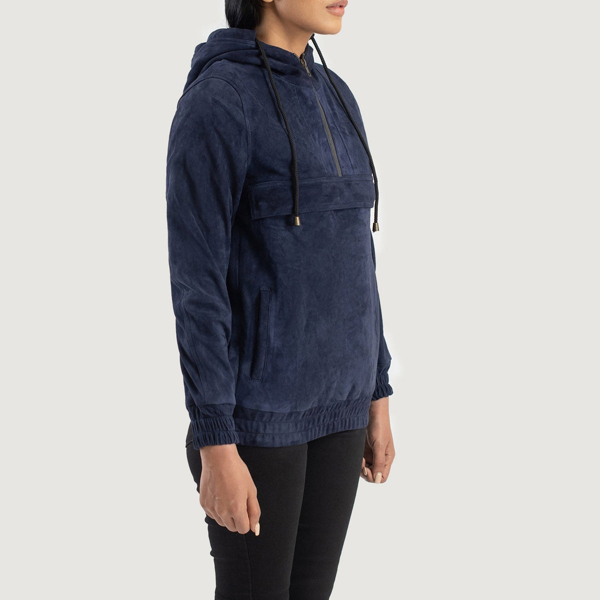 Blue Sheepskin suede Jacket - Vista trasera con ajuste entallado en hombros y bajo impecable